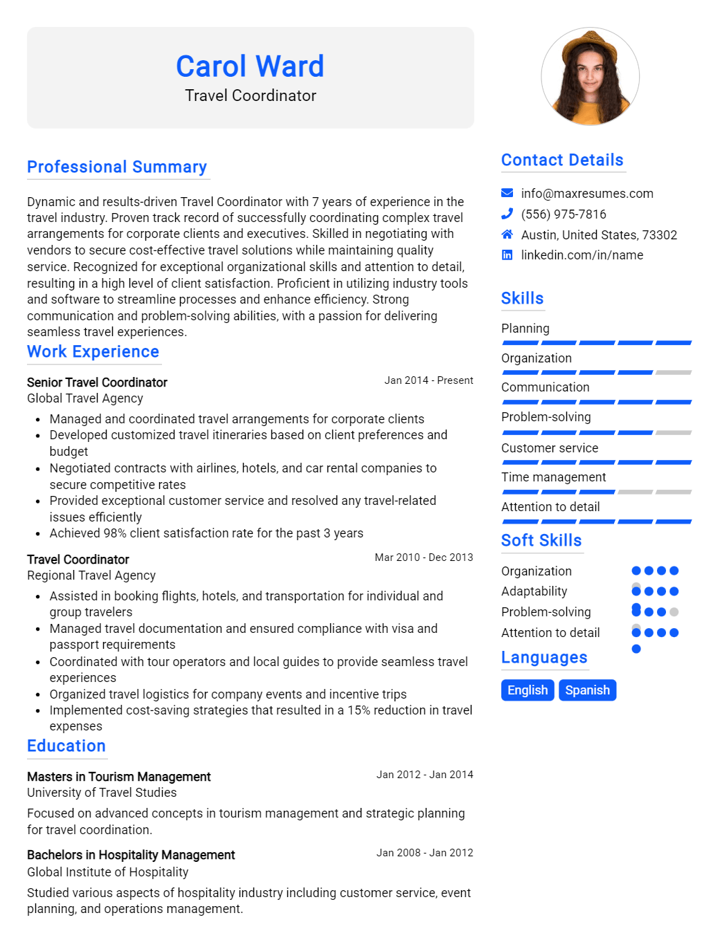 travel-coordinator-resume-sample