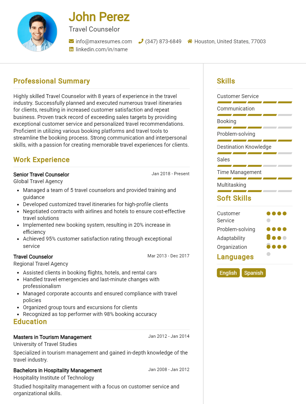 travel-counselor-resume-sample
