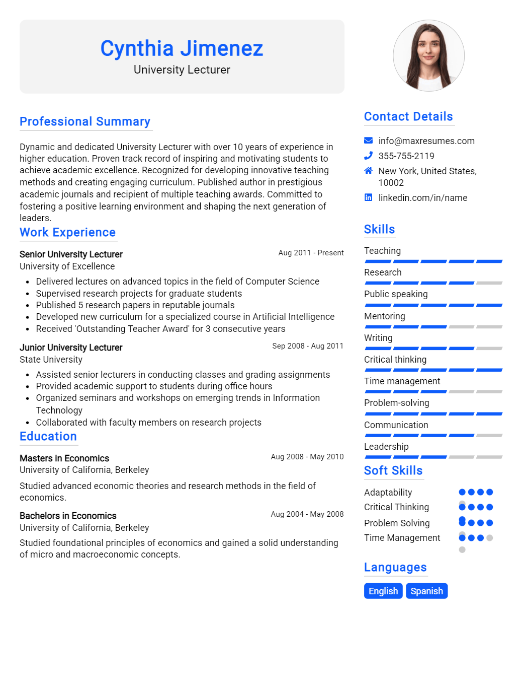 university-lecturer-resume-sample