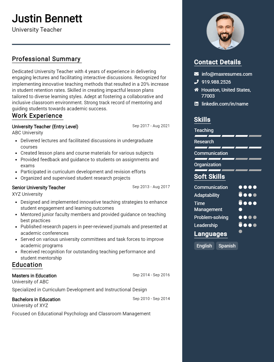 university-teacher-resume-sample