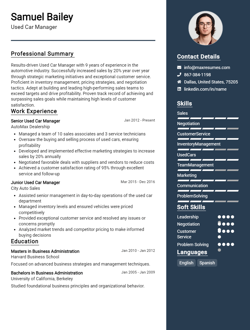 used-car-manager-resume-sample