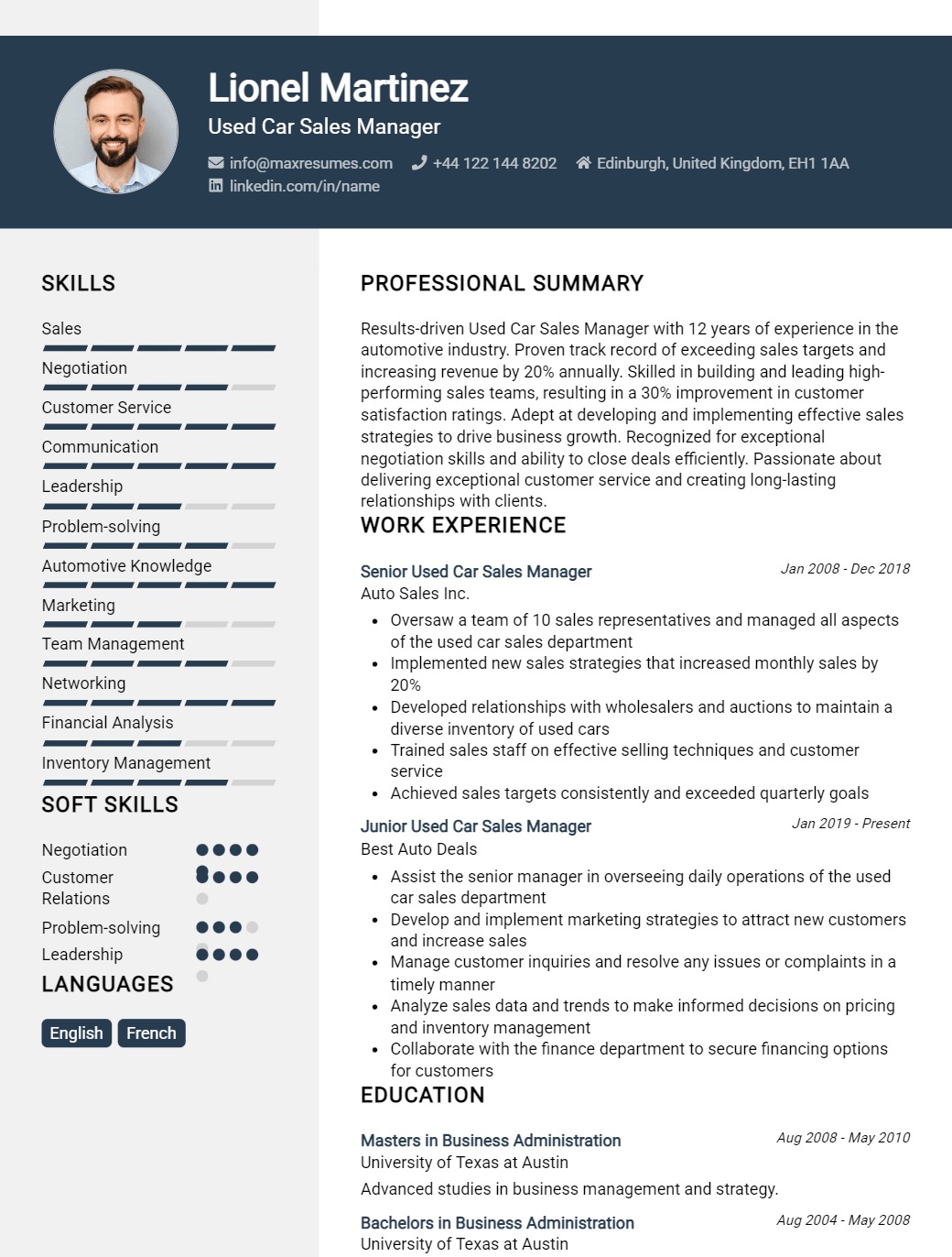 used-car-sales-manager-resume-sample