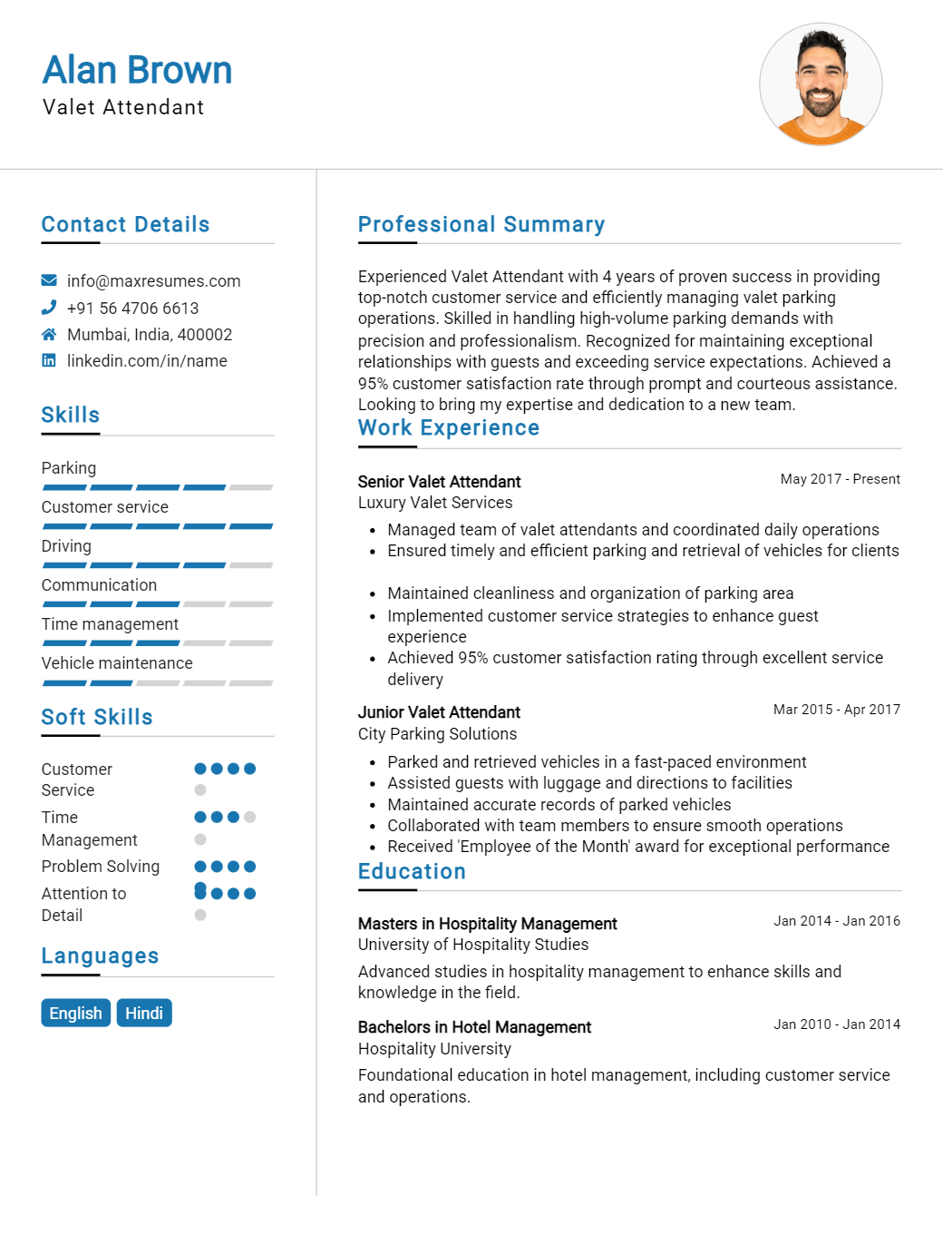 valet-attendant-resume-sample
