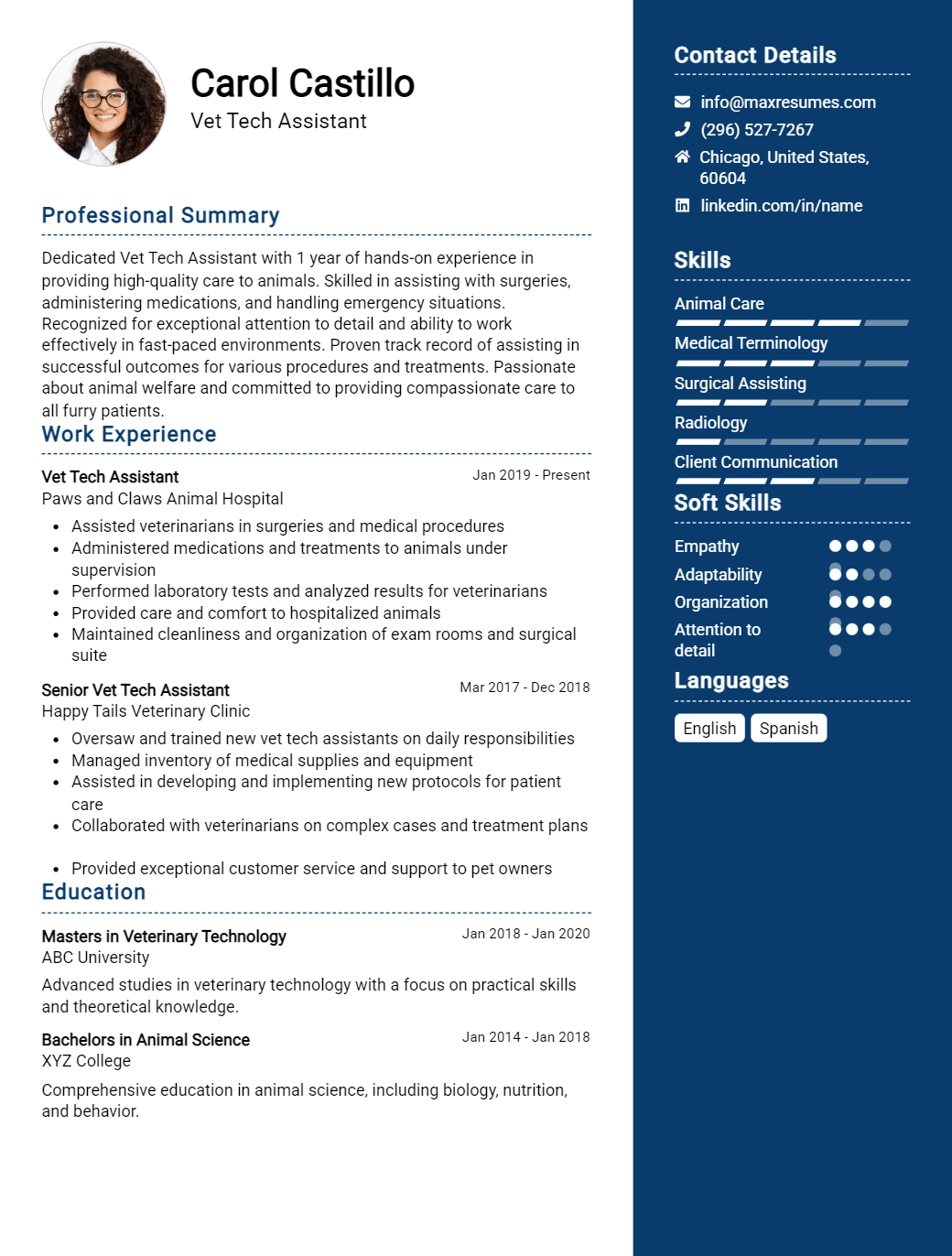 vet-tech-assistant-resume-sample