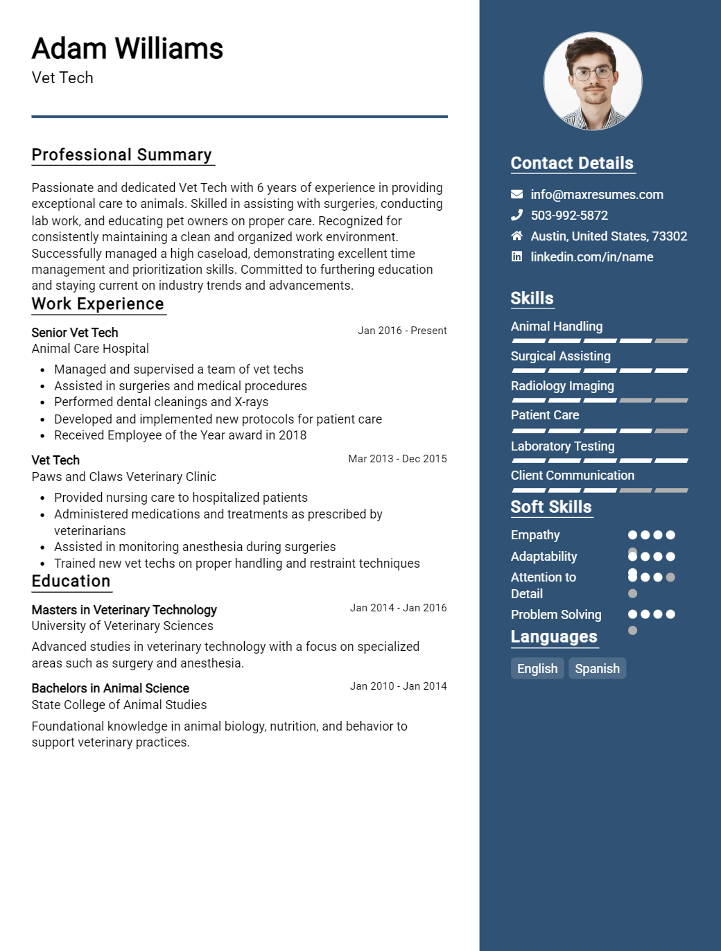 vet-tech-resume-sample