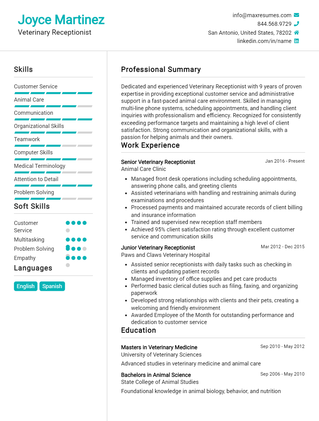 veterinary-receptionist-resume-sample