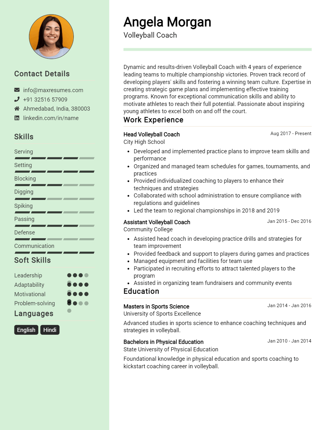 volleyball-coach-resume-sample