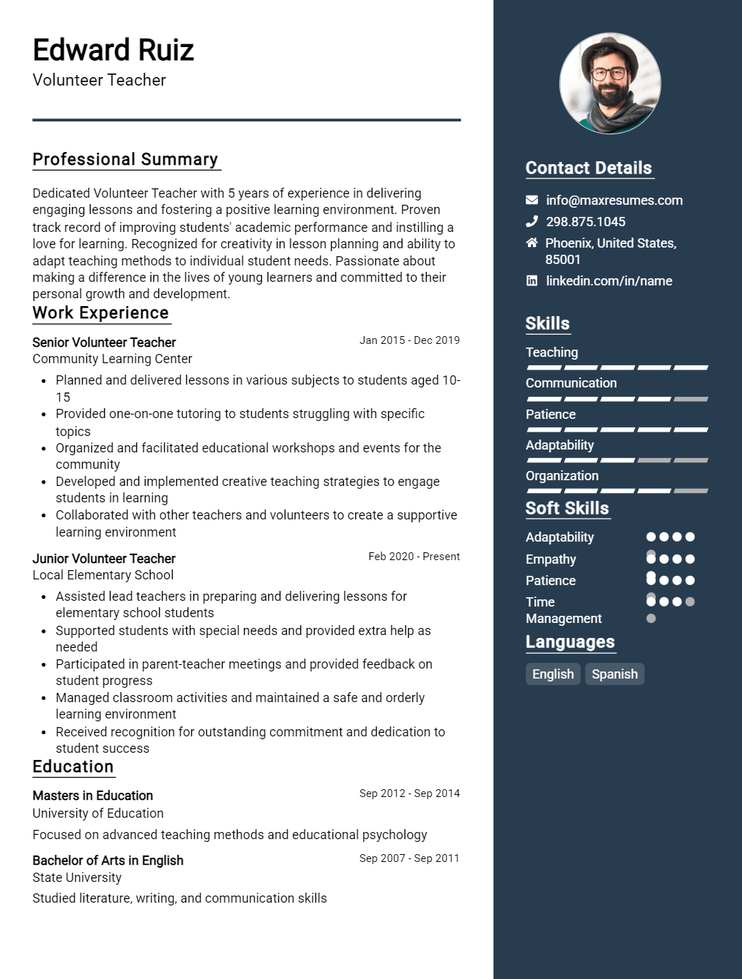 volunteer-teacher-resume-sample
