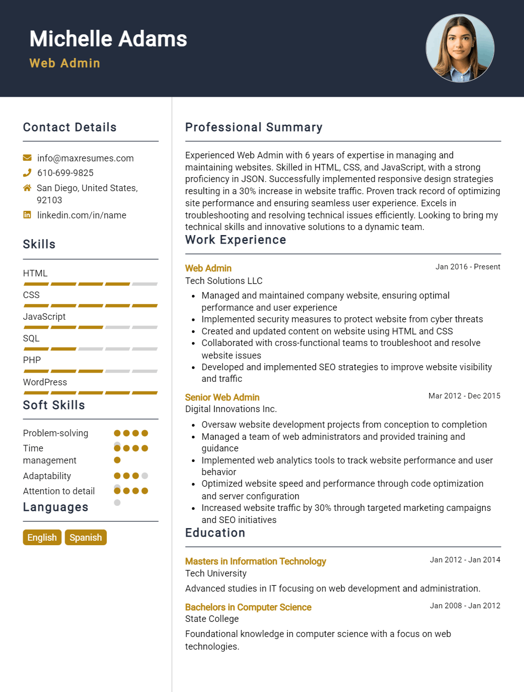 web-admin-resume-sample
