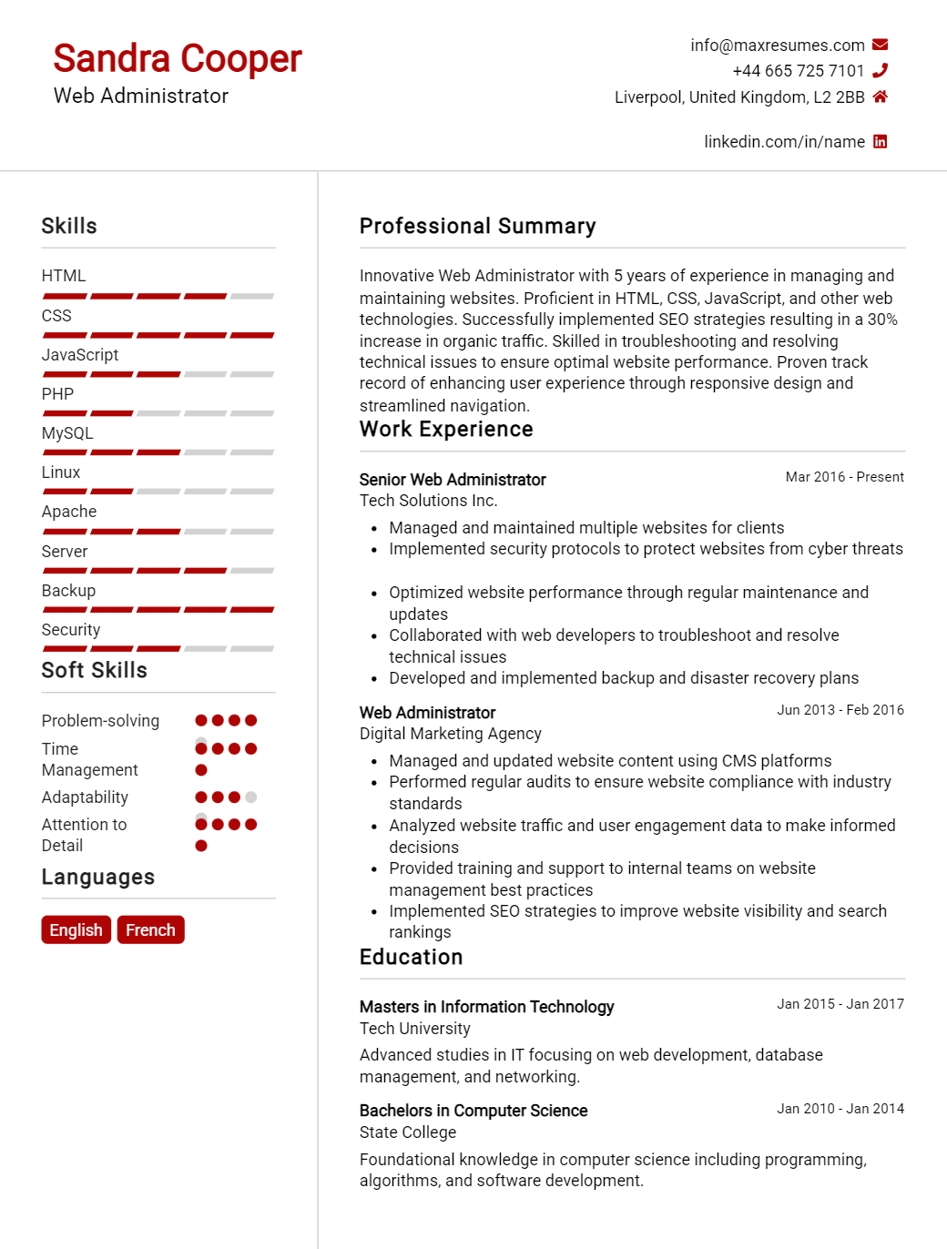 web-administrator-resume-sample
