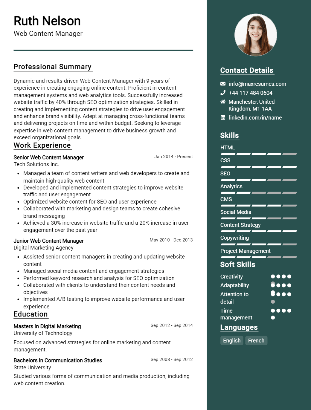 web-content-manager-resume-sample