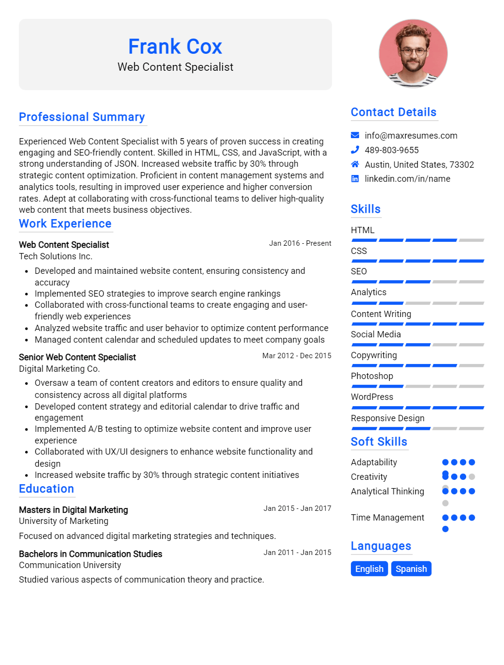 web-content-specialist-resume-sample