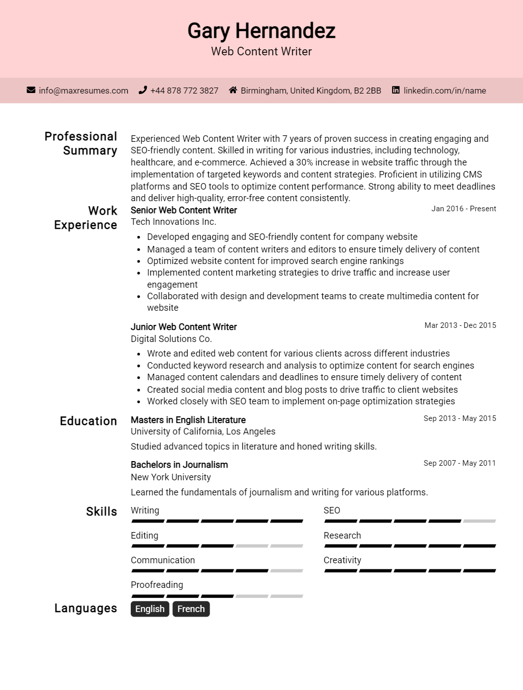 web-content-writer-resume-sample