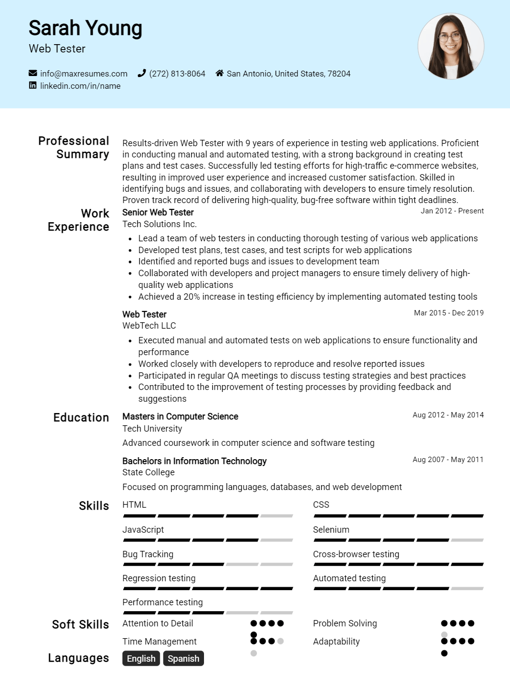 web-tester-resume-sample
