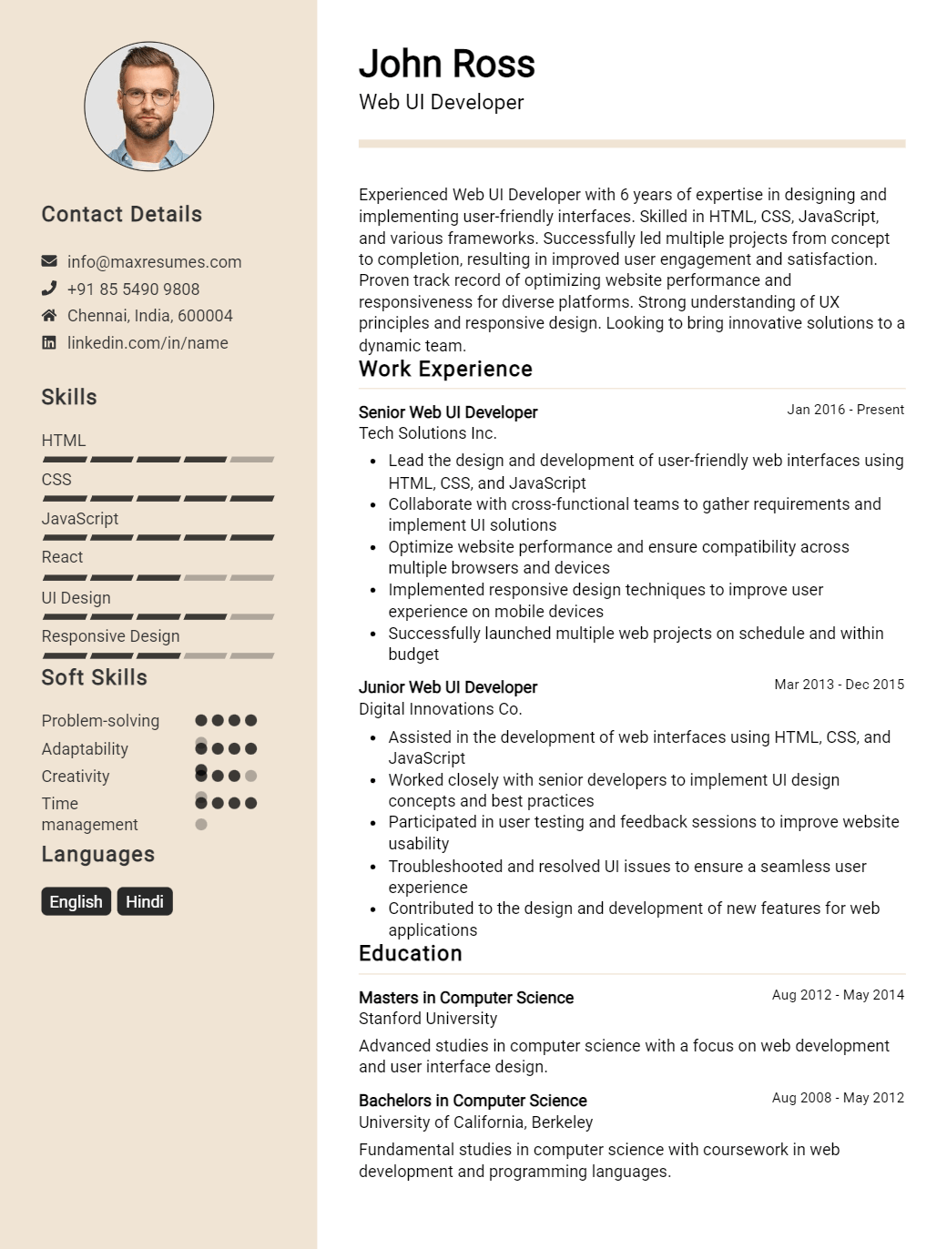 web-ui-developer-resume-sample