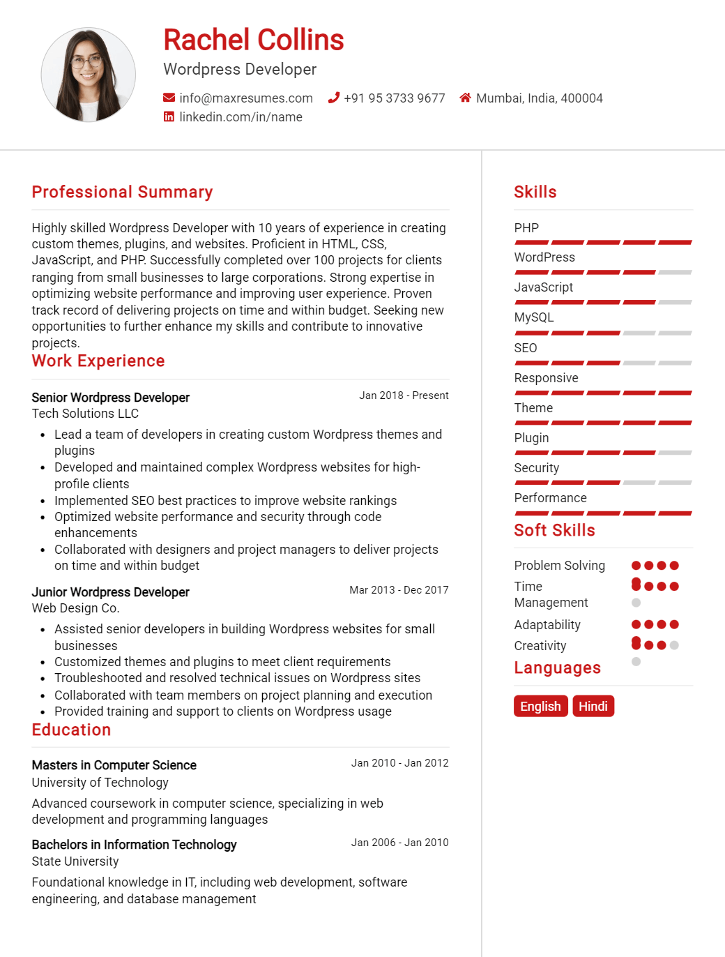 wordpress-developer-resume-sample