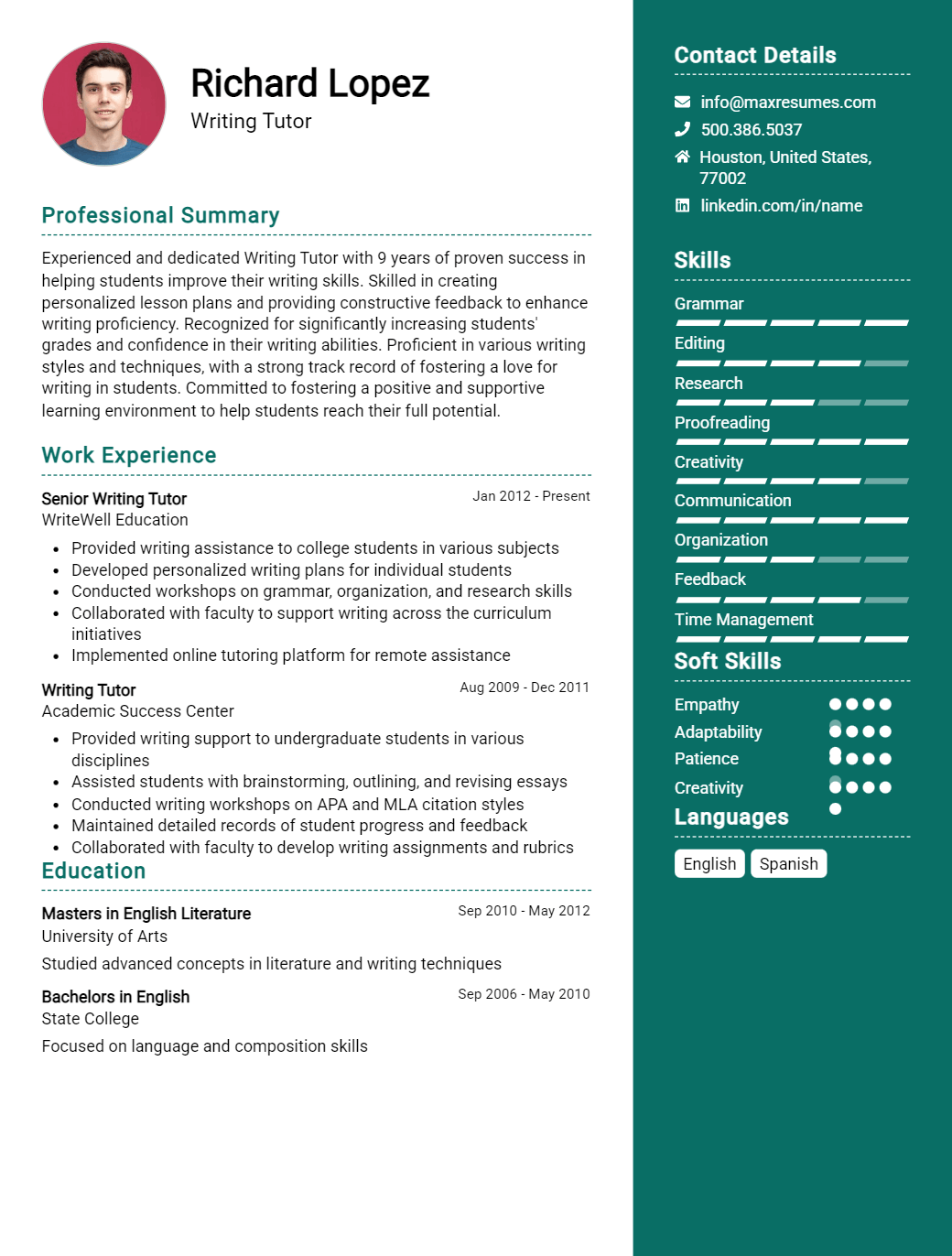 writing-tutor-resume-sample